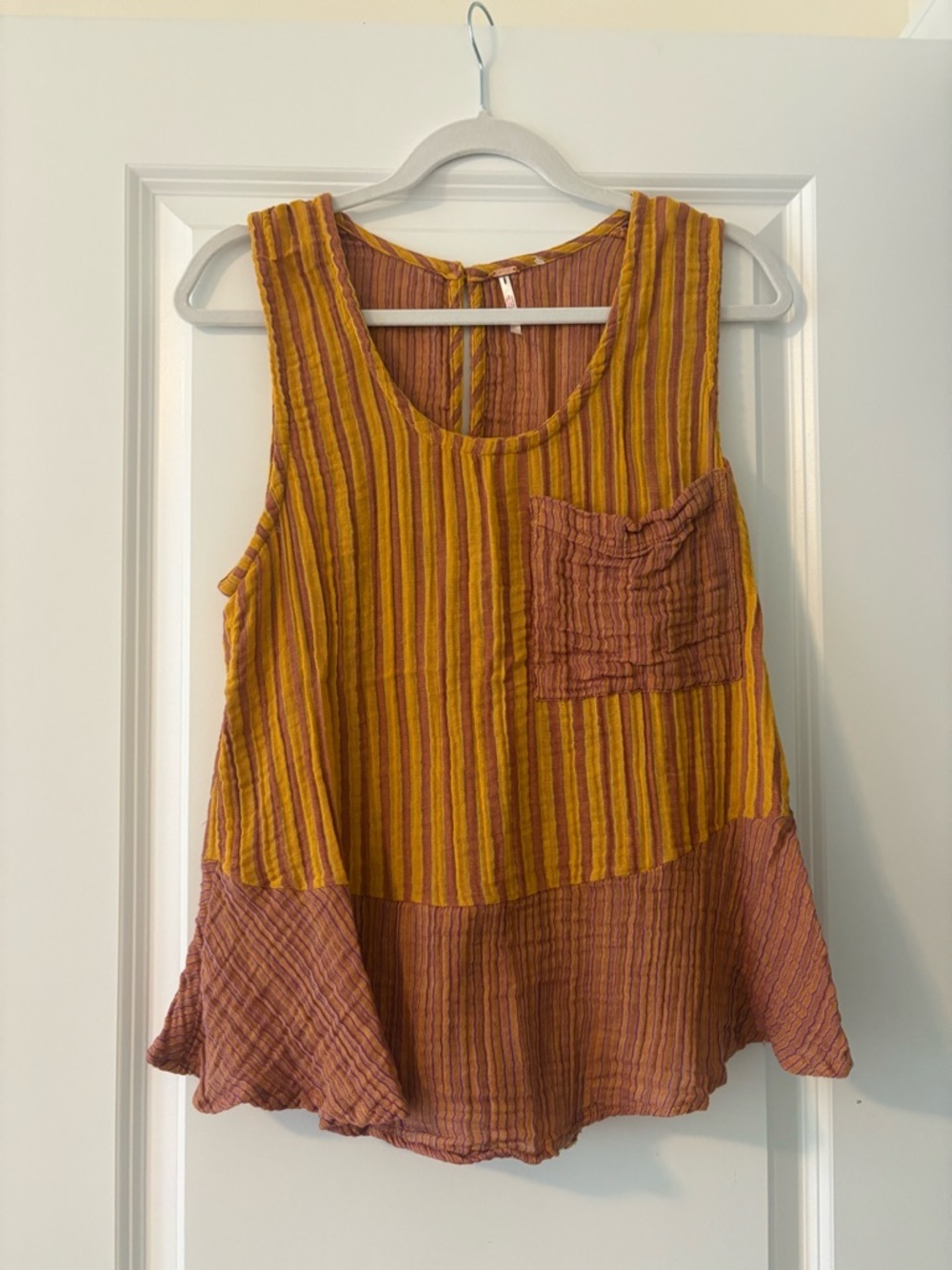 Free People Yellow & Rust Striped Sleeveless Tank and Shorts Set
